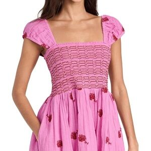 Free People Tory Embroidered Mini Dress New Medium Pockets **Cute**